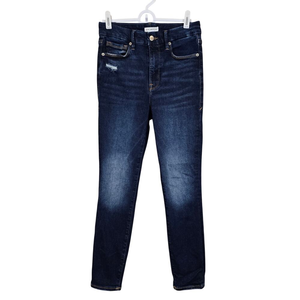 Women's Good American Always Fits Skinny Ankle Jeans Darkwash Denim | Size 00-4